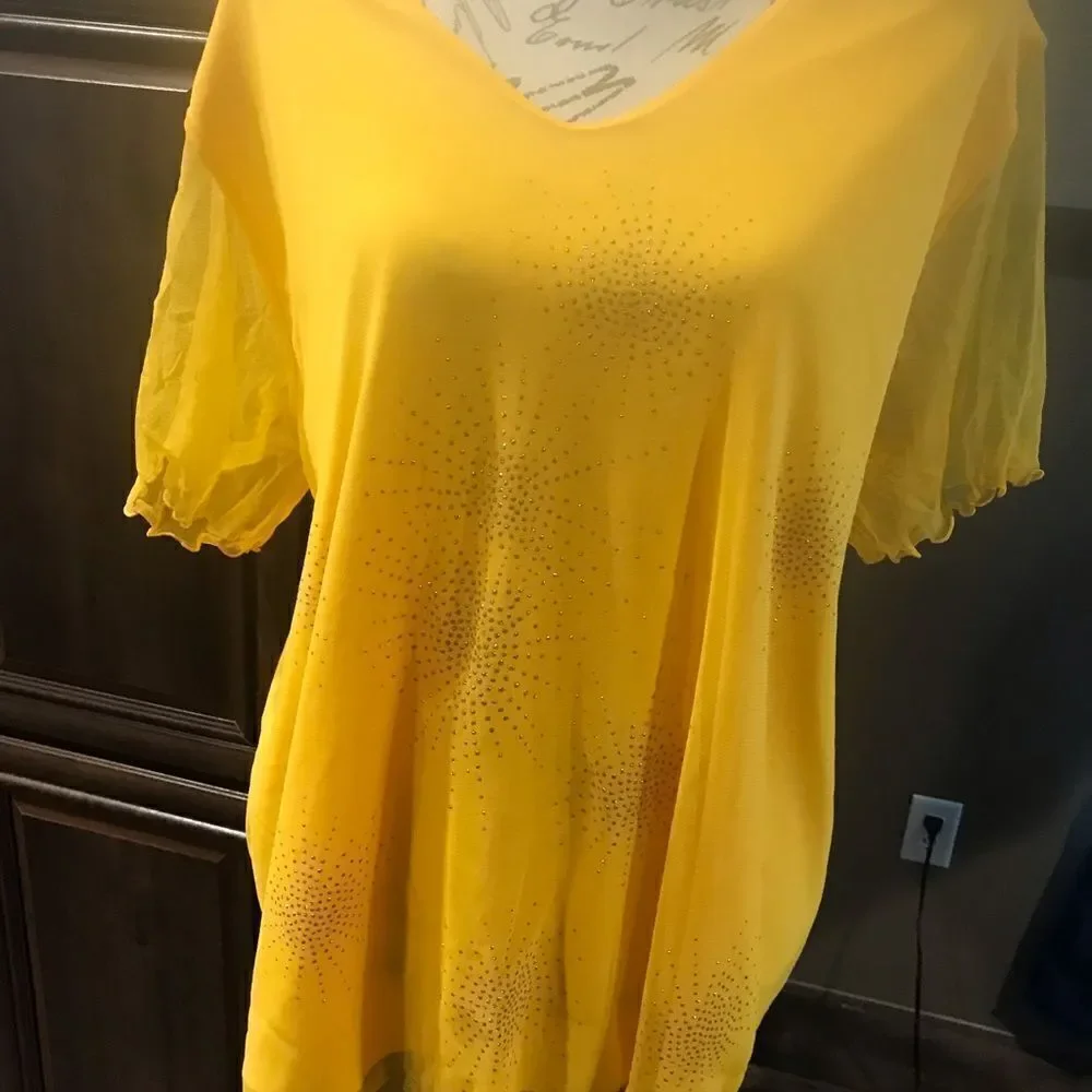 Giorgio Fiodine Yellow Blouse Plus Size Womens 26 28 NWT - Picture 11 of 16